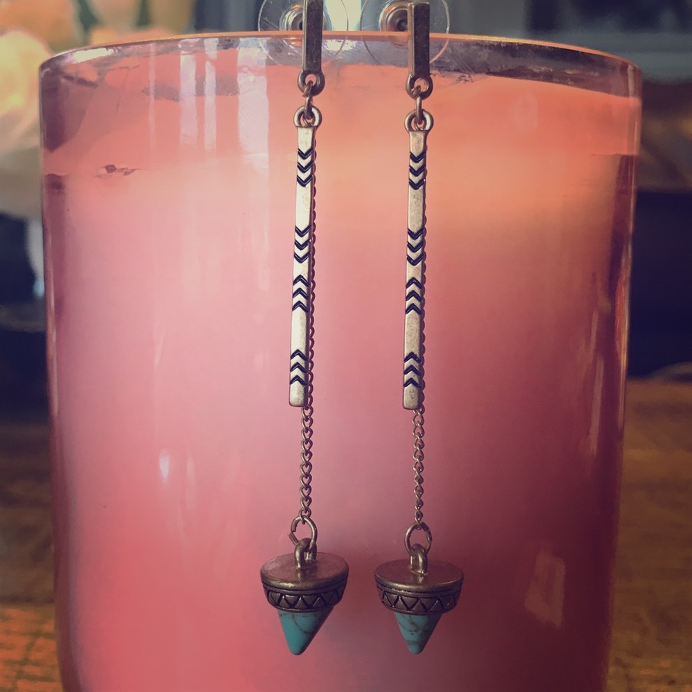 GOLD BOHO Tribal Dangle Earrings w Turquoise Stone